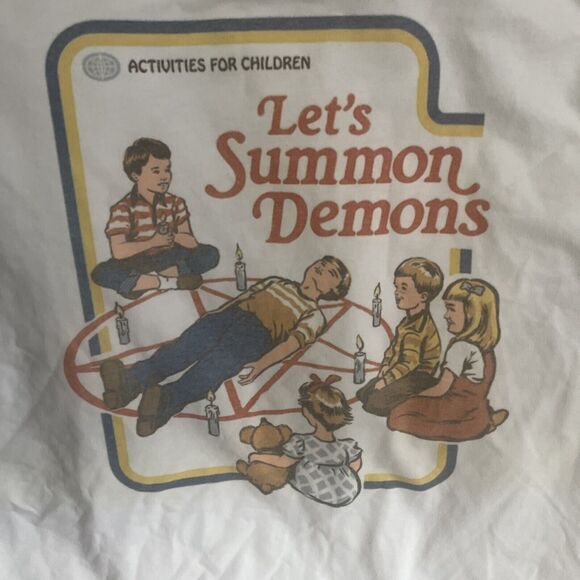 Let's Summon Demons Hot Topic Retro Ringer T-Shirt Size L by Steven Rhodes Red - Picture 2 of 5